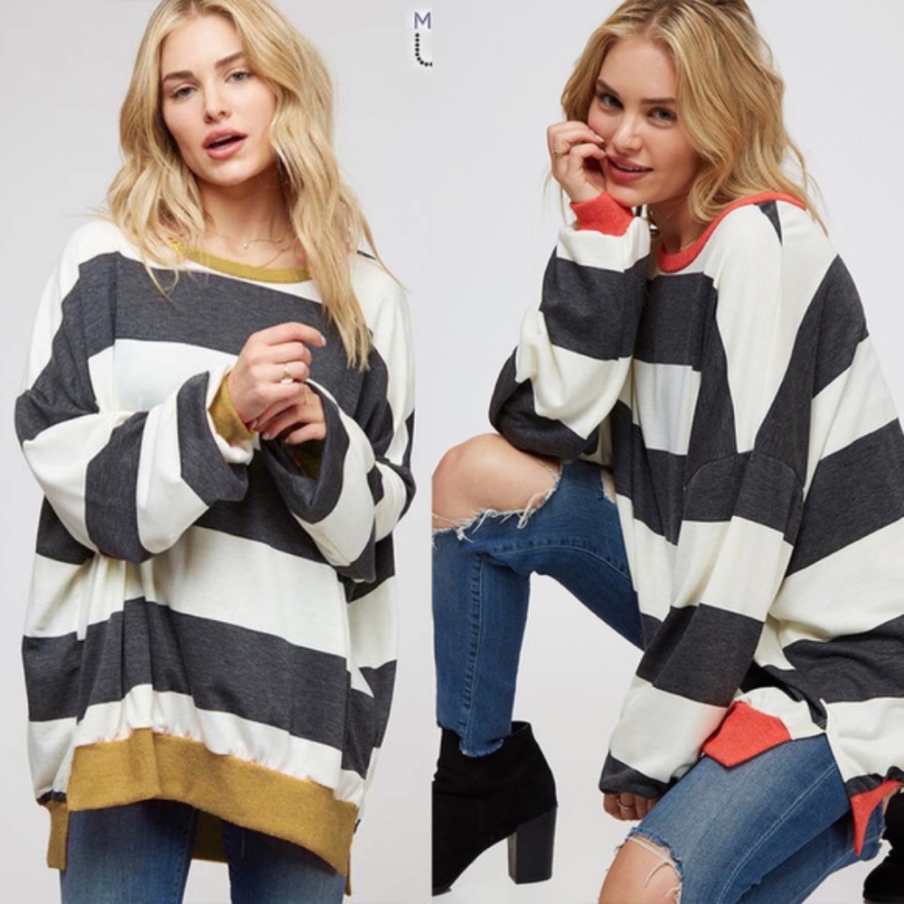 KYLIE Striped Long Sleeve Top - MAUVE - Picture 2 of 2